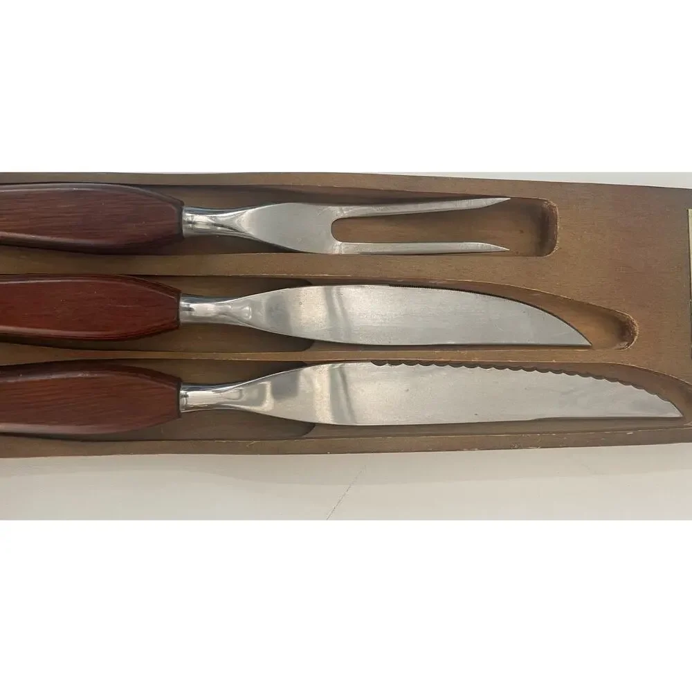 Vintage MCM Town & Country Washington Forge Fleetwood Teak Carving Knife Fork
